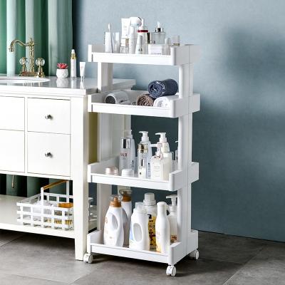 China Sustainable Wholesale Rolling Shelf Modern Bathroom Trolley Plastic Rack for sale