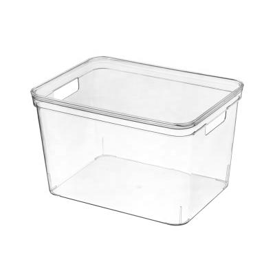 China Sustainable stackable clear plastic storage box with transparent lid and handles for sale