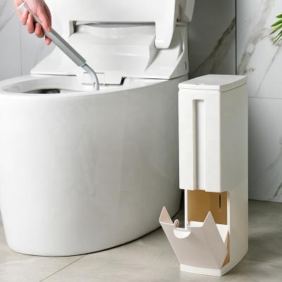 China Wholesale Sustainable Rectangular Modern Waste Plastic Bathroom Box Trash Can With Toilet Brush for sale