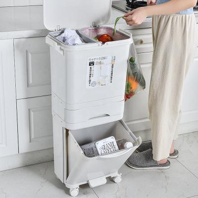 China Sustainable Household Kitchen Wet And Dry Separation Classified Trash Bin With Lid for sale