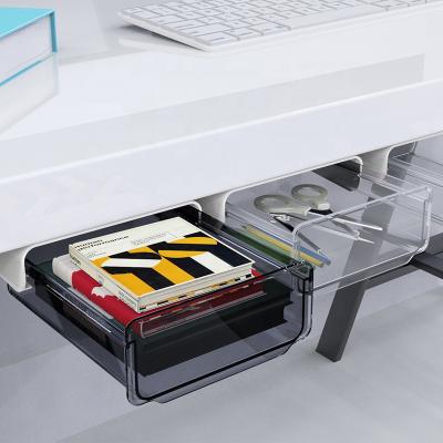 China Viable Hidden Self Adhesive Pencil Tray Drawer Under Desk Drawer Holder Storage Box for sale