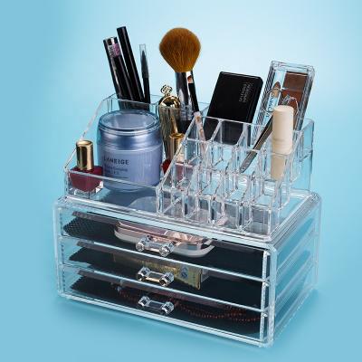 China Sustainable Countertop Acrylic Plastic Cosmetic Storage Display Boxes Makeup Organizer With 3 Drawers Set for sale