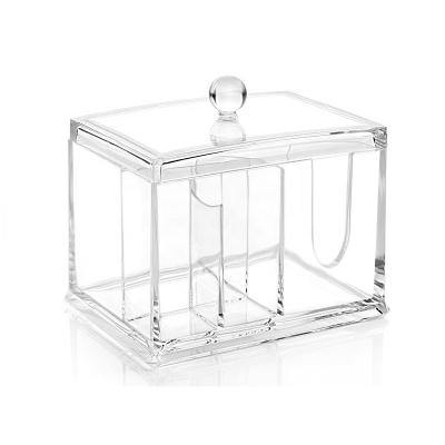 China Viable Clear Acrylic Makeup Cotton Pad Organizer Swab Holder Cosmetic Storage Box With Lid for sale