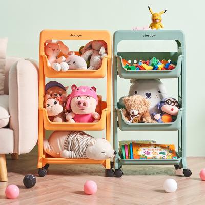 China Multifunctional Plastic Organizer Kid Storage Basket of Viable New Arrival Trolley Children Toys with Wheels for sale