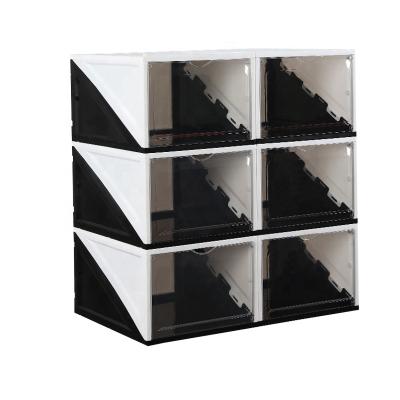 China New Design Eco-friendly Plastic Stackable Drop Front Sneaker Shoe Box for sale