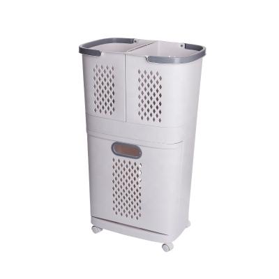 China Bathroom Decor Storage WHEELED Plastic Laundry Hamper With Wheels Plastic Dirty Laundry Hamper for sale