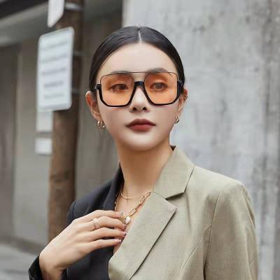 China 2022 Lmamba UV-400 Lmamba Half Frame Retro Sun Glasses Square Clear Glass Men Big Double Beam Sunglasses Ins Fashion for sale