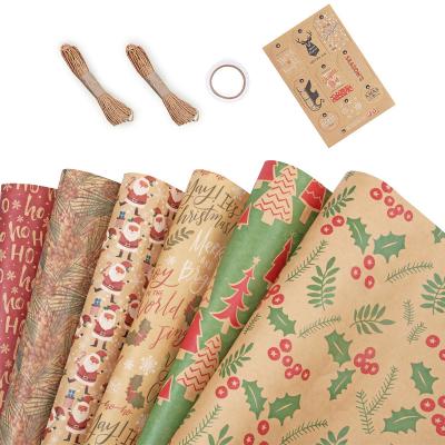 China Waterproof Printed Merry Christmas Gifts Wrap Paper Sheets Factory Amazon Factory Hot Sale Custom Wrapping Paper Set for sale