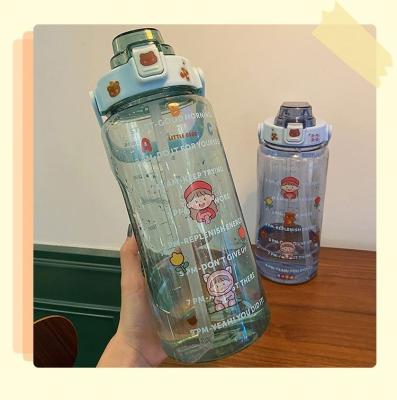 China Asian Zen 2000ML Large Capacity Leakproof Botol Tritan 2 Liter 2000 Time Motivation Marker Clear Plastic Water Bottles With Straw for sale