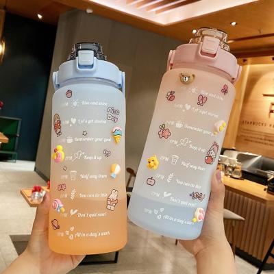 China Sustainable Motivational workout Water Bottles 2000ml 32oz 64oz half gallon Large Capacity With Handle Straw for Hiking Sports for sale