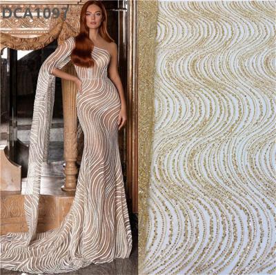 China Elastic African Beaded French Lace Fabric Evening Dresses Fabric Beads Embroidered Lace for sale