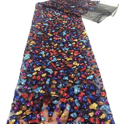 China Elastic Sequin Multi Color Applique African Tulle Sequin Fabrics And French Laces Lace Fabric For Nigerian en venta