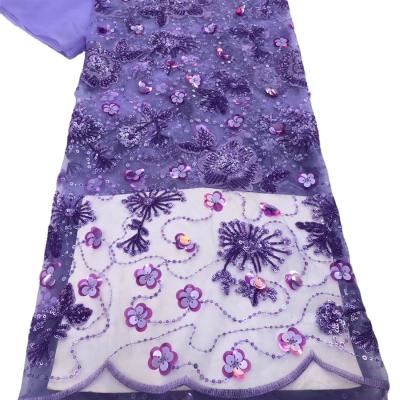 Китай Luxury Floral Multi Color Sequin Purple Embroidery Elastic Hot Selling Tulle Net Lace Fabric Embroidered продается