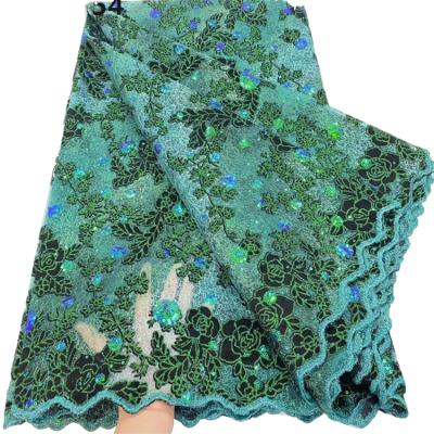 China High Quality Elastic Velvet Sequined Embroidered Flocking Lace Up Fabrics African Nigerian Women Dress Laces Sequins for sale