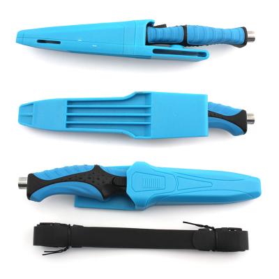 China Durable Portable Spearfishing Diving Ultra Serrated Dive Knife With Elastic Sheath Plastic Band for sale