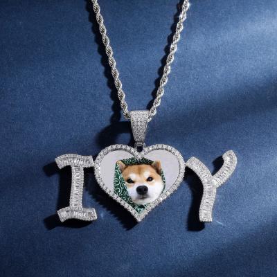 China Hot Hiphop Photo Necklace Custom Sublimation Love Heart Shape Male And Female Couples Pendant Necklace for sale