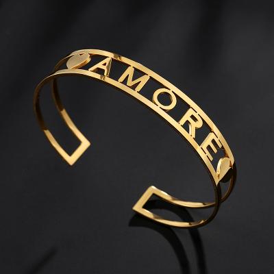 China TRENDY Stainless Steel Logo Word Monogram Bracelet Gold Customized Customized Name You and Me Jewelry Bracelet for sale