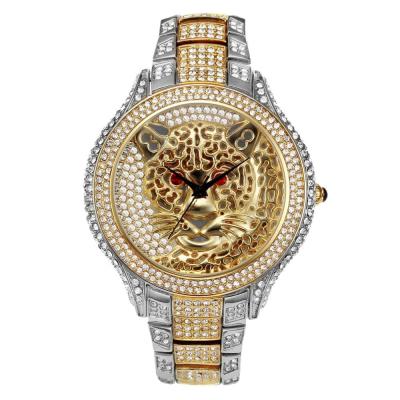 China Dropshipping Tiger Watch Red Gemstone Eye 2021 Terror Gold Waterproof Men Watch Luxury Brand Full Paved Thin Stones Watch With Box New for sale