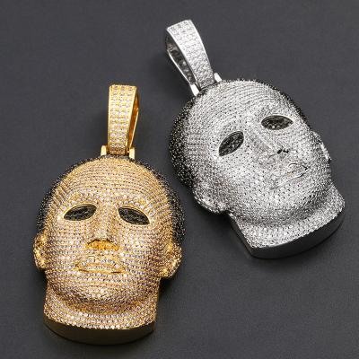 China Hot Selling Wholesale Hiphop 925 Sterling Silver Gold Plated Full CZ Head Pendants Hip Hop Jewelry Zircon Face Shape Pendant Necklaces for sale