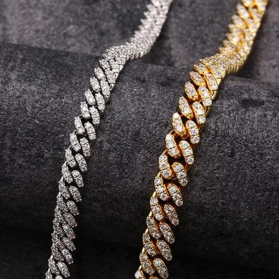 China Hiphop 2021 New 925 Vermeil Iced Out Diamonds Moissanite Necklace 1 Row Necklaces Bracelet Hip Hop Silver Cuban Chain Men Women for sale