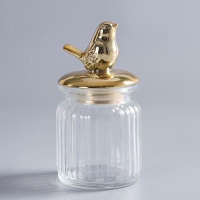 China Factory Modern Simple Cheap Ceramic Lid Bird Glass Jars for sale