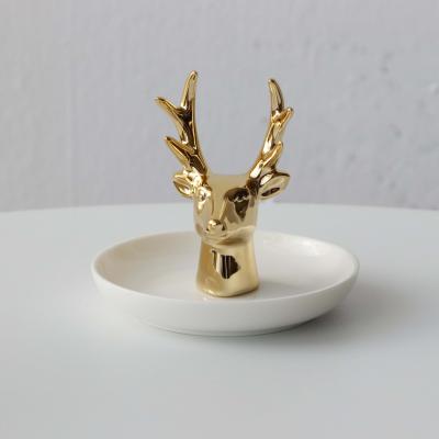 China Factory Wholesale Price Nordic Gold Deer Head Ceramic Jewelry Ring Plate for sale