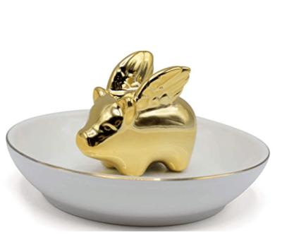 China Ceramic Dish Crafts Gold Flying Pig Decoration Ceramic Dish Crafts For Home Decoration for sale