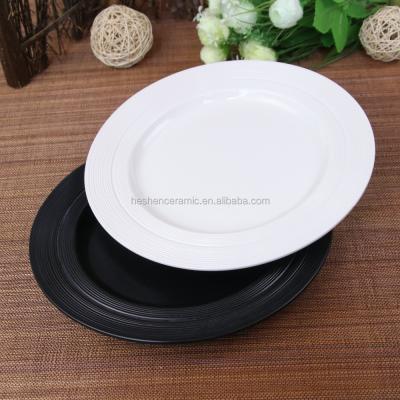 China Sustainable Event Party Wedding Matt Color Black Ceramic Glazed Plates Plain White Plate for sale