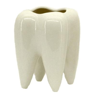 China Creative Decoration Tooth Shape Pen Pencil Brush Holder Pot Plant Ceramic Succulent Pot For Desktop for sale