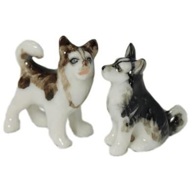 China Europe Husky Alaska Dogs Puppy Miniature Animal Ceramic Statue for sale