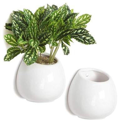 China Modern White Wall Mounted Succulent Hanging Ceramic Planter Flower Plant Pot for sale