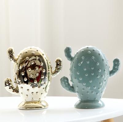 China Porcelain Cactus Glazed Cactus Plants Porcelain Ceramic Artificial Indoor Cactus For Office Decoration for sale