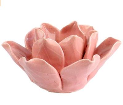 China Custom Color Simple Modern Lotus Tea Light Ceramic Holder for sale