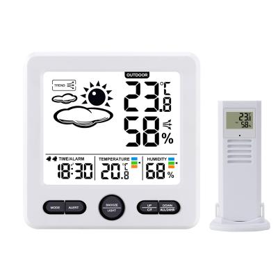 China Easy operation multifunctional digital alarm clock, alarm backlight display indoor and outdoor hygrometer for sale