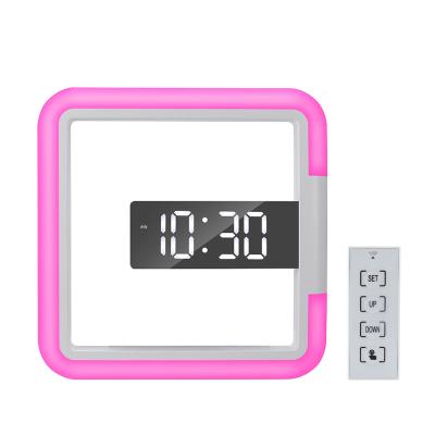 China Factory Hot Selling 12/24 Hour Mirror Alarm Display+alarm+mirror Usb Wire Remote Control Square 3d Fill Light Led Digital Wall Clock for sale