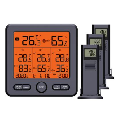 China Thermometer Function Three-channel Clock Easy Operation Indoor And Outdoor Hygrometer for sale