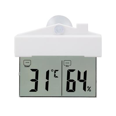 China Easy Operation Digital Window Display Thermometer Transparent Hygrometer Outdoor Indoor Temperature And Humidity Meter With Sucker Suction for sale