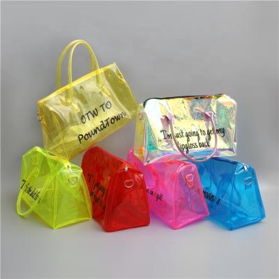 China Fashion Customize Transparent Holographic PVC Fleece Sports Bag With Logo Clear Logo PVC Hologram Pink Hologram Tote Bag Laser for sale