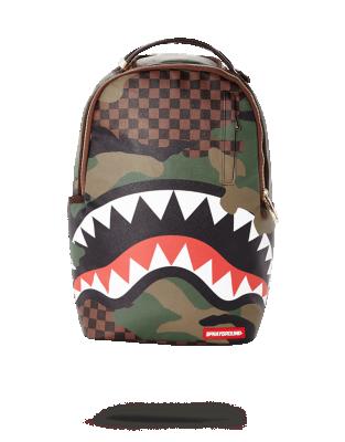 China Custom Leather Anti-theft Brown Grid Backpack Boys Shoulder Bags OEM PU Shark Mouth Waterproof Student Backpacks for sale