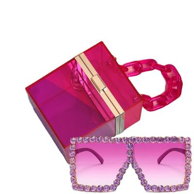 China Wholesale Fashion Brand Cute Clear Pink Clutch Bag Purses Sets 2021 Matching Sunglasses for sale