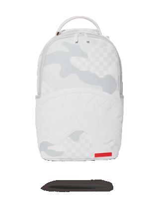 China Custom Anti-theft Camouflage Shark Character Backpack Grid Casual White Student Backpacks Boys Water Resistant Leather Shoulder Bags for sale