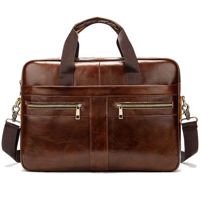 China Fashion Wholesale High Quality Genuine Leather Briefcase Shoulder Bag Men's Wear-resistant Messenger Bag for sale