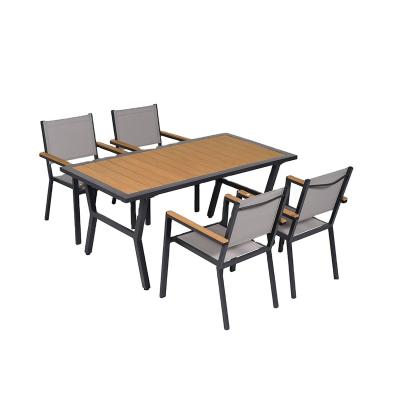 China Hot Sale Modern Outdoor Furnishings Picnic Cheap Metal Table Furniture Dining Table Set With 4 Chairs for sale