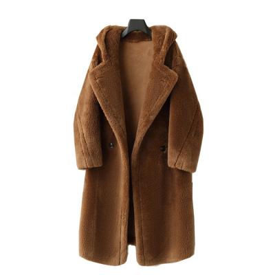 China Anti Wrinkle Fur Jacket Good Quality Genuine Leather Hooded Long Fleece Customized Women Shearling Fur Teddy Coat Women for sale