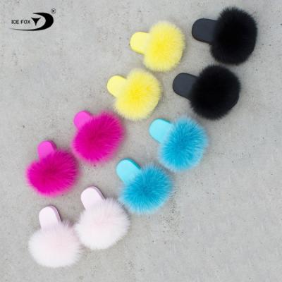 China Low Lightweight Lightweight Wholesale Customized Seller Unique Soft Color Fur Slippers Girls Real Fox Kids Girls Fur Slipper for sale