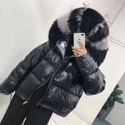 China female natural anti-wrinkle collar shinny winter jacket women colorful fur hood thicken down warm reversible stylish coat for sale