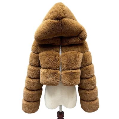 China Wholesale Customized Top Luxury Hooded Faux Fur Coat Reversible Winter Women Pocket Zipper Faux Fur Coat Reversible for sale