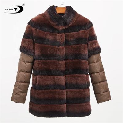 China Cheap Women's Rabbit Fur Coat Chinchilla Bars Anti Wrinkle Button Real Rabbit Fur Coat Real Rabbit Fur Covered Coat Long for sale