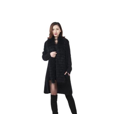 China Anti-wrinkle winter cardigans fur winter cardigans design custom women's Anti-wrinkle elegant style collar black casual long cardigans for sale