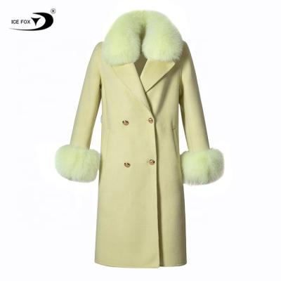 China 100% Breathable Wool Cashmere Strench Coat Ladies Women Girls Lace Up Black White Red Real Fox Fur Premium Wool Coat for sale